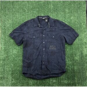 Harley-Davidson Shirt Mens XL Blue Short Sleeve Textured Biker Button Up